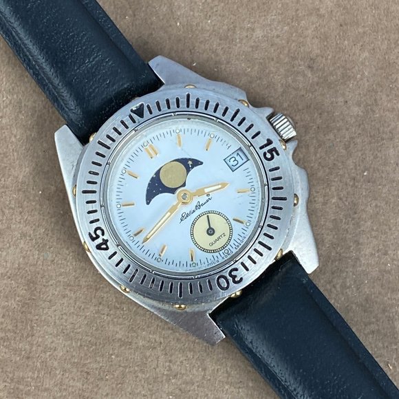 Vintage Eddie Bauer Moon Phase Watch Sports With date at 3 O'clock 2 Tone - Picture 3 of 6